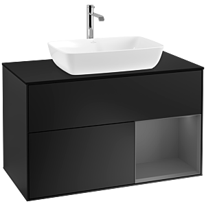 Villeroy und Boch Finion Waschtischunterschrank F782GKPD 100cm, Abdeckplatte black matt, Regale Anthracite matt lacquer, Black matt lacquer