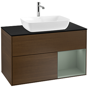 Villeroy and Boch Finion Villeroy and Boch Finion F782GMGN 100cm, cover plate black matt, shelves olive matt lacquer, walnut veneer