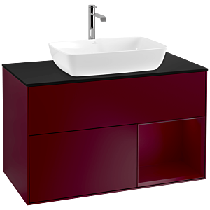 Villeroy und Boch Finion Waschtischunterschrank F782HBHB 100cm, Abdeckplatte black matt, Regale Peony matt lacquer, Peony Matt