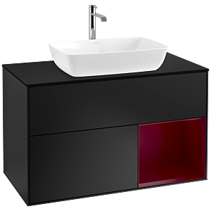 Villeroy und Boch Finion Waschtischunterschrank F782HBPD 100cm, Abdeckplatte black matt, Regale Peony matt lacquer, Black matt lacquer
