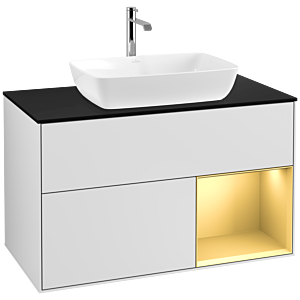 Villeroy et Boch Finion Villeroy et Boch F782HFMT 100cm, plaque de finition noir mat, étagères laqué mat doré, laqué mat blanc
