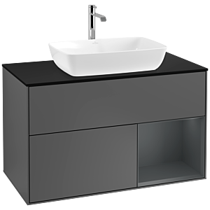 Villeroy et Boch Finion Villeroy et Boch F782HGGK 100cm, plaque de finition noir mat, étagères Laque mat minuit, anthracite mat