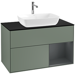 Villeroy et Boch Finion Villeroy et Boch F782HGGM 100cm, plaque de finition noir mat, étagères laqué mat minuit, Olive Matt Lacquer