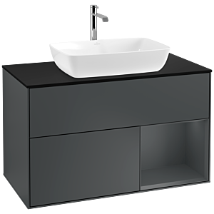 Villeroy und Boch Finion Waschtischunterschrank F782HGHG 100cm, Abdeckplatte black matt, Regale Midnight matt lacquer, Midnight Blue Matt Lacquer