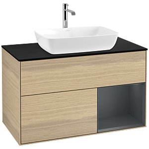 Villeroy et Boch Finion Villeroy et Boch F782HGPC 100cm, plaque de recouvrement noir mat, étagères laqué mat Midnight, Oak Veneer