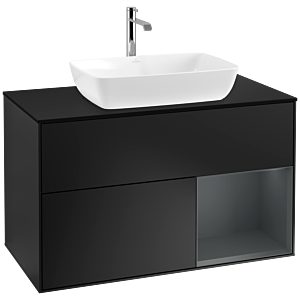 Villeroy und Boch Finion Waschtischunterschrank F782HGPD 100cm, Abdeckplatte black matt, Regale Midnight matt lacquer, Black matt lacquer
