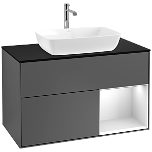 Villeroy und Boch Finion Waschtischunterschrank F782MTGK 100cm, Abdeckplatte black matt, Regale White matt lacquer, Anthracite matt