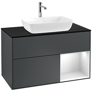 Villeroy und Boch Finion Waschtischunterschrank F782MTHG 100cm, Abdeckplatte black matt, Regale White matt lacquer, Midnight Blue Matt Lacquer