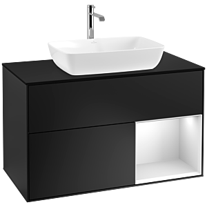 Villeroy und Boch Finion Waschtischunterschrank F782MTPD 100cm, Abdeckplatte black matt, Regale White matt lacquer, Black matt lacquer
