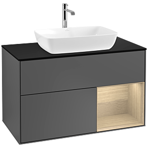 Villeroy und Boch Finion Waschtischunterschrank F782PCGK 100cm, Abdeckplatte black matt, Regale Oak Veneer, Anthracite matt