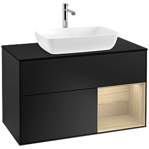 Villeroy und Boch Finion Waschtischunterschrank F782PCPD 100cm, Abdeckplatte black matt, Regale Oak Veneer, Black matt lacquer
