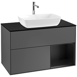 Villeroy und Boch Finion Waschtischunterschrank F782PDGK 100cm, Abdeckplatte black matt, Regale Black matt lacquer, Anthracite matt