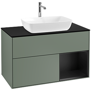 Villeroy und Boch Finion Waschtischunterschrank F782PDGM 100cm, Abdeckplatte black matt, Regale Black matt lacquer, Olive Matt Lacquer