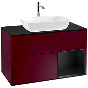 Villeroy und Boch Finion Waschtischunterschrank F782PDHB 100cm, Abdeckplatte black matt, Regale Black matt lacquer, Peony Matt