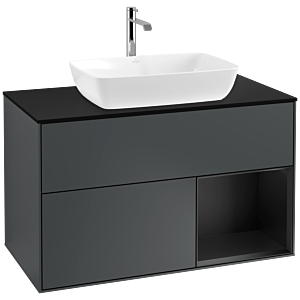 Villeroy und Boch Finion Waschtischunterschrank F782PDHG 100cm, Abdeckplatte black matt, Regale Black matt lacquer, Midnight Blue Matt Lacquer