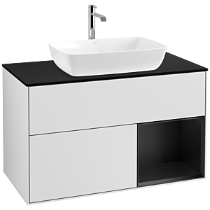 Villeroy und Boch Finion Waschtischunterschrank F782PDMT 100cm, Abdeckplatte black matt, Regale Black matt lacquer, White matt lacquer