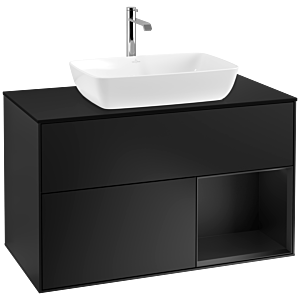 Villeroy und Boch Finion Waschtischunterschrank F782PDPD 100cm, Abdeckplatte black matt, Regale Black matt lacquer, Black matt lacquer