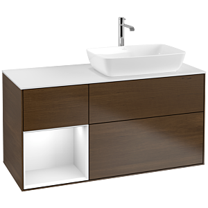 Villeroy and Boch Finion Villeroy and Boch Finion F801GFGN 120cm, cover plate matt white, shelves glossy white lacquer, walnut veneer