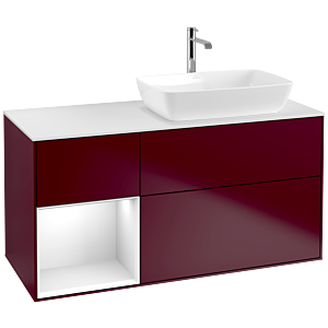 Villeroy et Boch Finion Villeroy et Boch F801GFHB 120cm, plaque de finition blanc mat, étagères laqué blanc brillant, Peony Matt