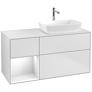 Villeroy und Boch Finion Waschtischunterschrank F801GFMT 120cm, Abdeckplatte white matt, Regale Glossy white lacquer, White matt lacquer