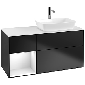 Villeroy et Boch Finion Villeroy et Boch F801GFPD 120cm, plaque de recouvrement blanc mat, étagères Laque blanche brillante, laque noire mate