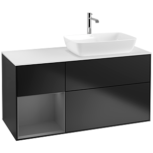 Villeroy und Boch Finion Waschtischunterschrank F801GKPD 120cm, Abdeckplatte white matt, Regale Anthracite matt lacquer, Black matt lacquer