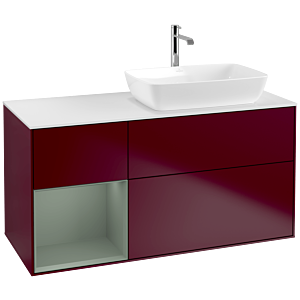 Villeroy und Boch Finion Waschtischunterschrank F801GMHB 120cm, Abdeckplatte white matt, Regale Olive matt lacquer, Peony Matt