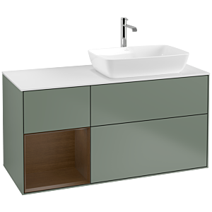 Villeroy et Boch Finion Villeroy et Boch F801GNGM 120cm, plaque de finition blanc mat, étagères Walnut Veneer , Olive Matt Lacquer