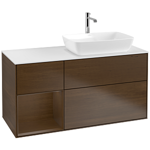 Villeroy und Boch Finion Waschtischunterschrank F801GNGN 120cm, Abdeckplatte white matt, Regale Walnut Veneer, Walnut veneer