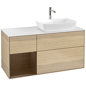 Villeroy et Boch Finion Villeroy et Boch F801GNPC 120cm, plaque de recouvrement blanc mat, étagères Walnut Veneer , Oak Veneer
