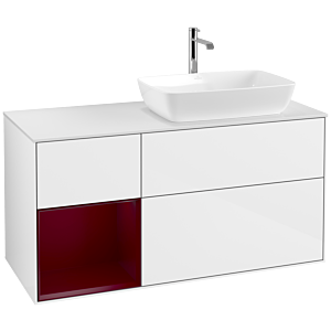 Villeroy et Boch Finion Villeroy et Boch F801HBGF 120cm, plaque de finition blanc mat, étagères Peony laqué mat, laqué blanc brillant