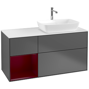 Villeroy et Boch Finion Villeroy et Boch F801HBGK 120cm, plaque de finition blanc mat, étagères Peony laqué mat, anthracite mat