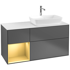 Villeroy und Boch Finion Waschtischunterschrank F801HFGK 120cm, Abdeckplatte white matt, Regale Gold matt lacquer, Anthracite matt
