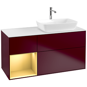 Villeroy und Boch Finion Waschtischunterschrank F801HFHB 120cm, Abdeckplatte white matt, Regale Gold matt lacquer, Peony Matt