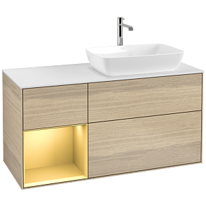 Villeroy et Boch Finion Villeroy et Boch F801HFPC 120cm, plaque de finition blanc mat, étagères laqué or mat, Oak Veneer