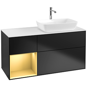 Villeroy und Boch Finion Waschtischunterschrank F801HFPD 120cm, Abdeckplatte white matt, Regale Gold matt lacquer, Black matt lacquer
