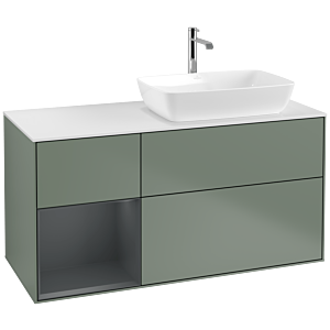 Villeroy und Boch Finion Waschtischunterschrank F801HGGM 120cm, Abdeckplatte white matt, Regale Midnight matt lacquer, Olive Matt Lacquer