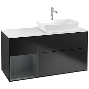 Villeroy et Boch Finion Villeroy et Boch F801HGPD 120cm, plaque de recouvrement blanc mat, étagères laqué mat minuit, laqué mat noir