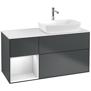 Villeroy et Boch Finion Villeroy et Boch F801MTHG 120cm, plaque de finition blanc mat, étagères laqué blanc mat, Midnight Blue Matt Lacquer