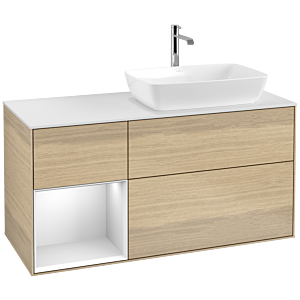 Villeroy und Boch Finion Waschtischunterschrank F801MTPC 120cm, Abdeckplatte white matt, Regale White matt lacquer, Oak Veneer