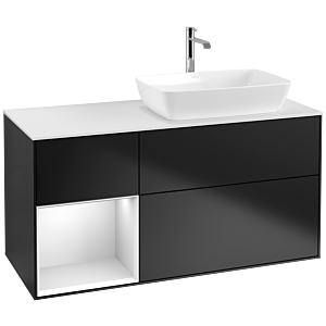 Villeroy und Boch Finion Waschtischunterschrank F801MTPD 120cm, Abdeckplatte white matt, Regale White matt lacquer, Black matt lacquer