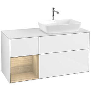 Villeroy und Boch Finion Waschtischunterschrank F801PCGF 120cm, Abdeckplatte white matt, Regale Oak Veneer, Glossy white lacquer