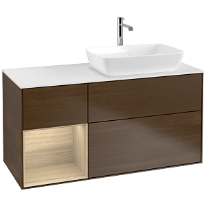 Villeroy und Boch Finion Waschtischunterschrank F801PCGN 120cm, Abdeckplatte white matt, Regale Oak Veneer, Walnut veneer