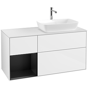 Villeroy und Boch Finion Waschtischunterschrank F801PDGF 120cm, Abdeckplatte white matt, Regale Black matt lacquer, Glossy white lacquer