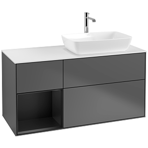 Villeroy und Boch Finion Waschtischunterschrank F801PDGK 120cm, Abdeckplatte white matt, Regale Black matt lacquer, Anthracite matt
