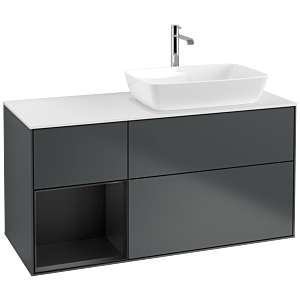 Villeroy und Boch Finion Waschtischunterschrank F801PDHG 120cm, Abdeckplatte white matt, Regale Black matt lacquer, Midnight Blue Matt Lacquer
