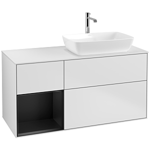 Villeroy et Boch Finion Villeroy et Boch F801PDMT 120cm, plaque de recouvrement blanc mat, étagères laqué noir mat, laqué blanc mat