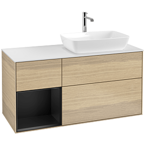 Villeroy et Boch Finion Villeroy et Boch F801PDPC 120cm, plaque de recouvrement blanc mat, étagères laqué noir mat, Oak Veneer