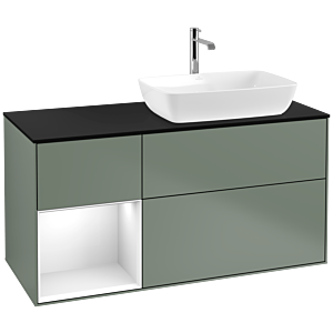 Villeroy et Boch Finion Villeroy et Boch F802GFGM 120cm, plaque de finition noir mat, étagères laqué blanc brillant, Olive Matt Lacquer