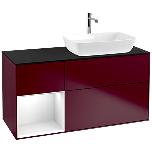Villeroy und Boch Finion Waschtischunterschrank F802GFHB 120cm, Abdeckplatte black matt, Regale Glossy white lacquer, Peony Matt
